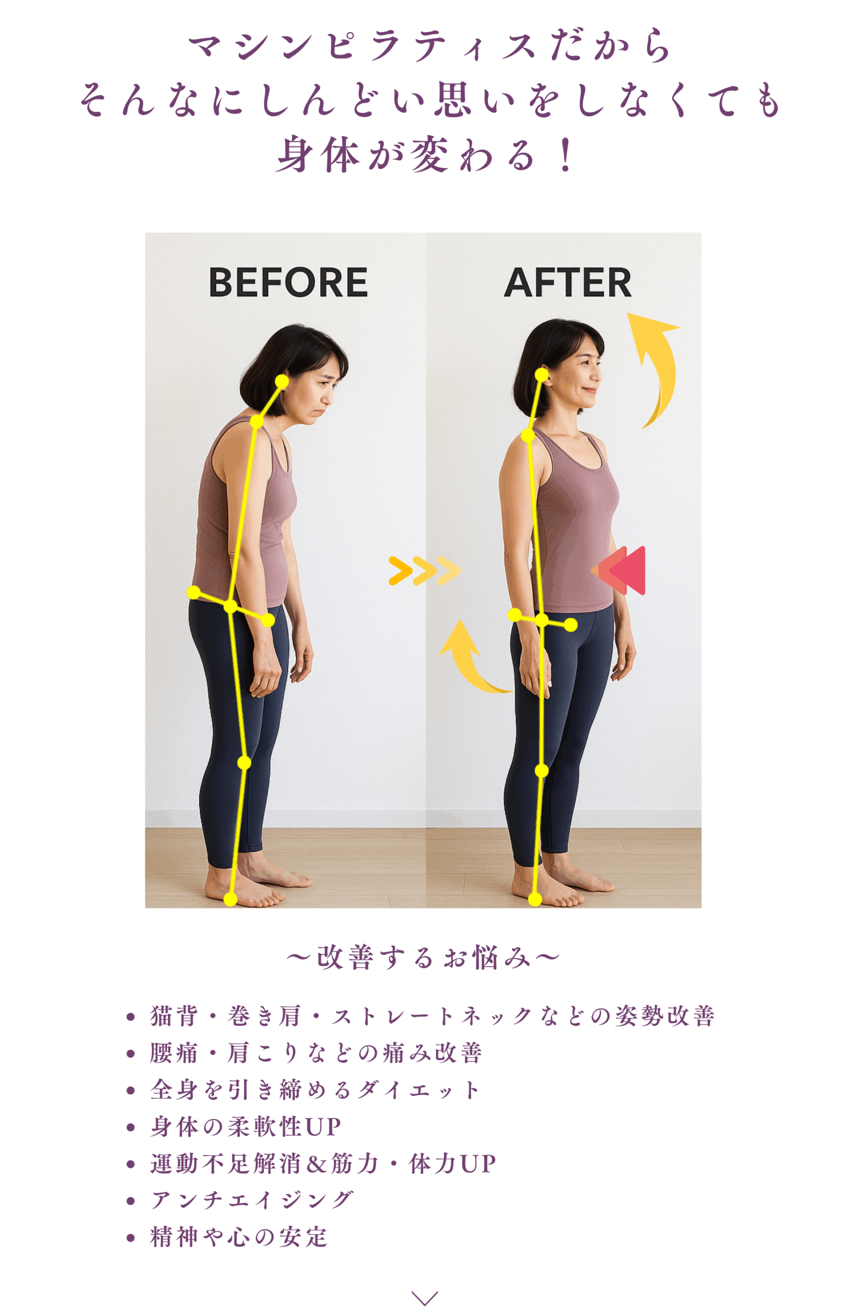 マシンピラティスだから そんなにしんどい思いをしなくても 身体が変わる！